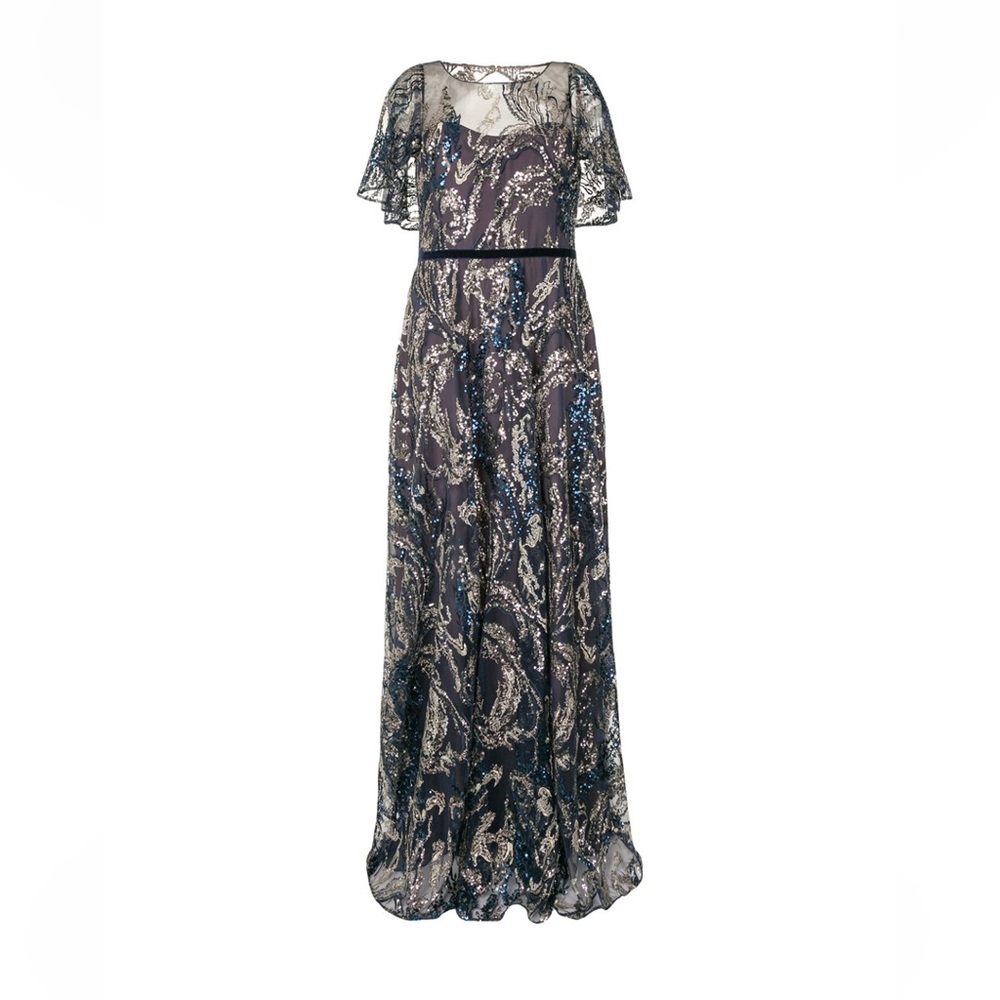 Marchesa Sequin Draped Sleeves Gown